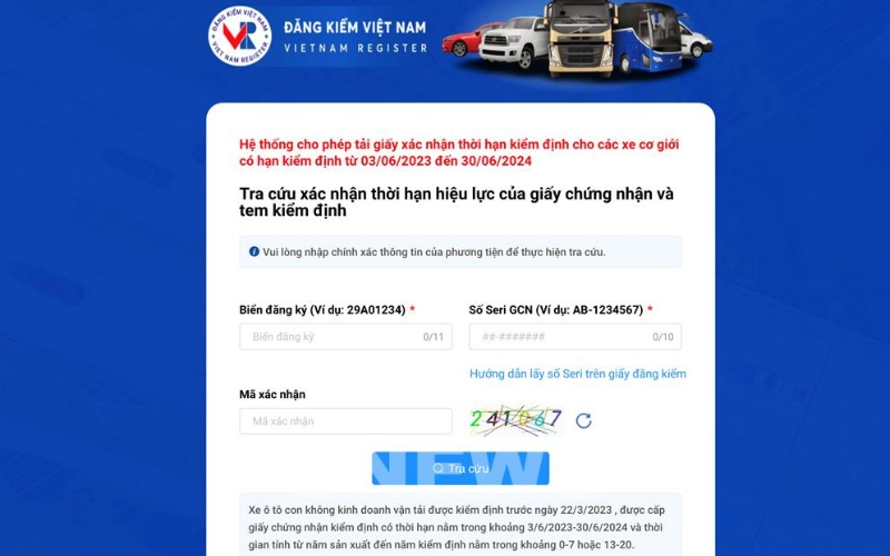 Bạn có thể gia hạn đăng kiểm xe tải online trên website “Đăng kiểm Việt Nam”